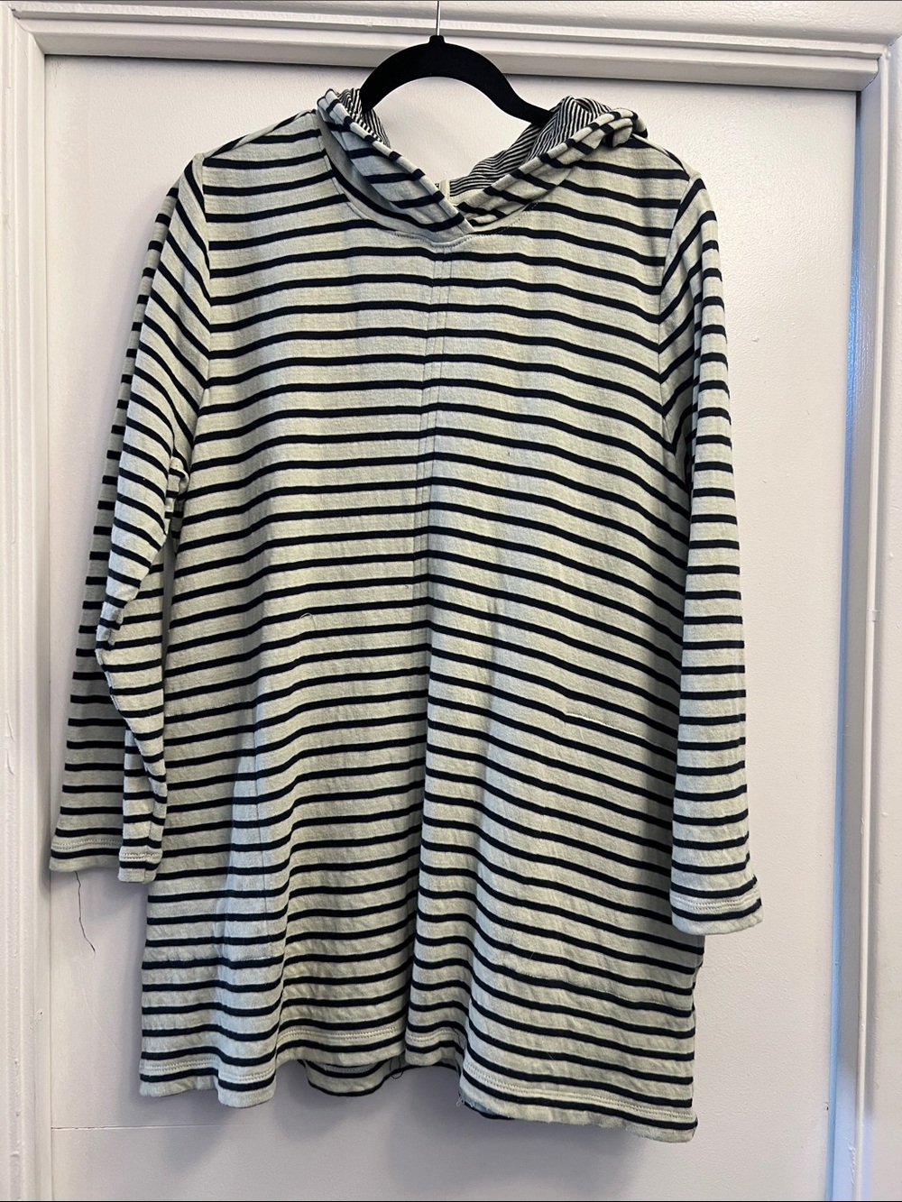 J. Jill Striped Hooded Long Sleeve Tunic in Mint Green and Navy Size XL